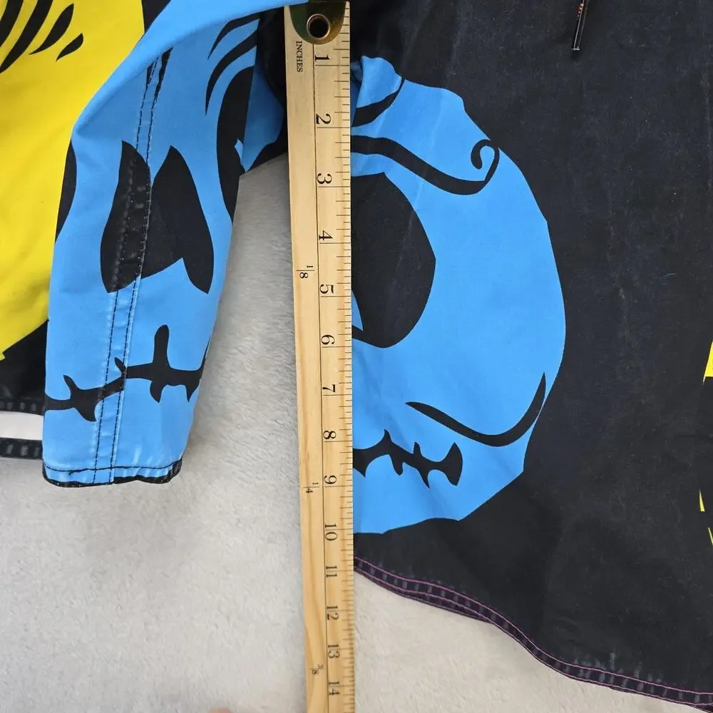 Vintage Volcom Board Shorts Mens 34 Black Y2K Neon Skull Swim Surf Artist Series